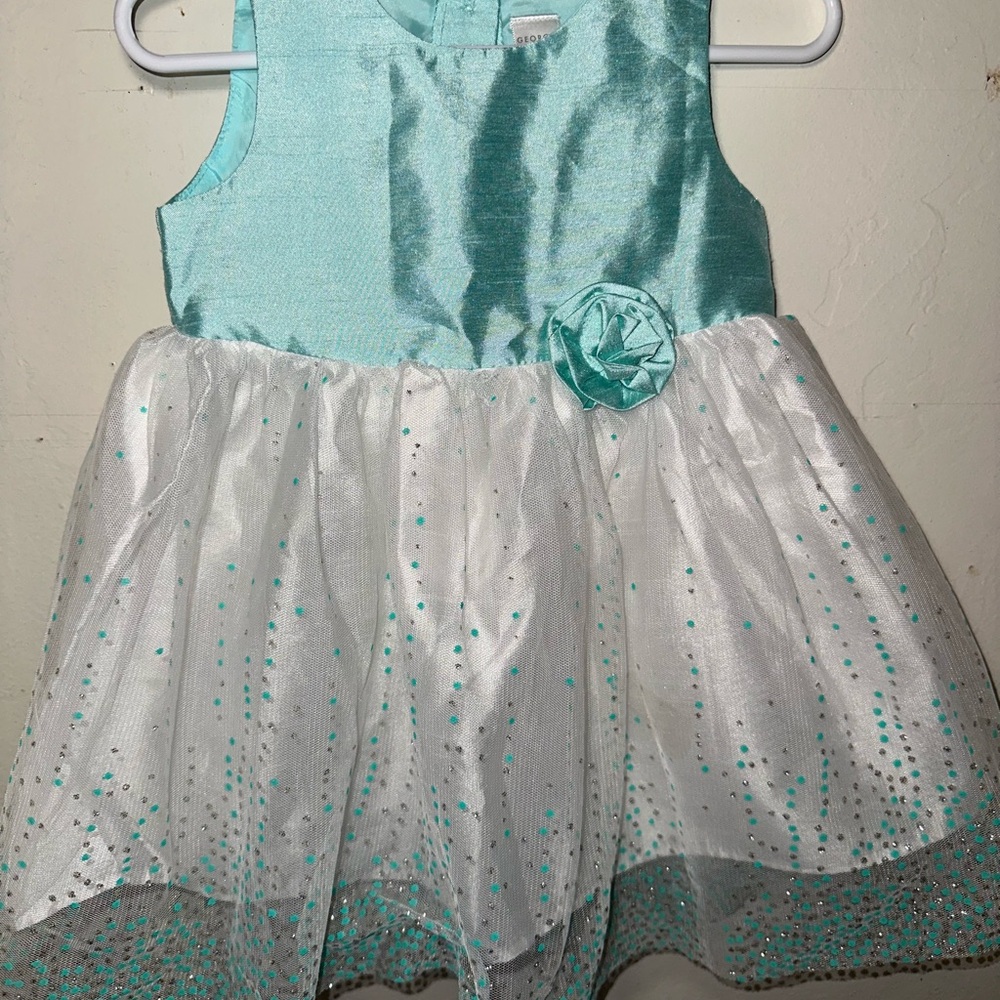 Aqua and White Dress with Floral Accent